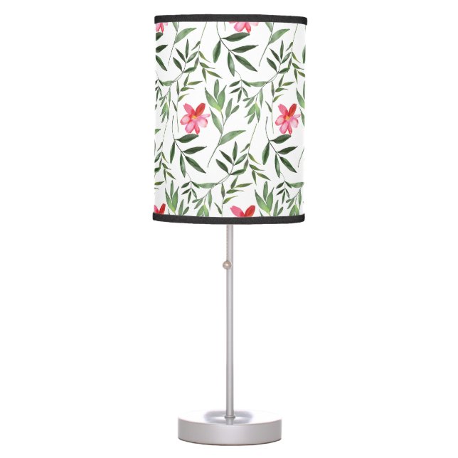 Boho tropical pink floral nature botanical pattern table lamp (Front)