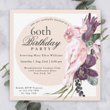 Boho Tropical Pink Parrot Floral 60th Birthday