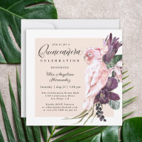 Boho Tropical Pink Parrot Floral Quinceanera