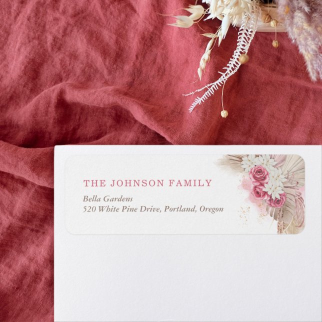 Boho Tropical Pink Rose Baby Shower Return Address Label (Creator Uploaded)