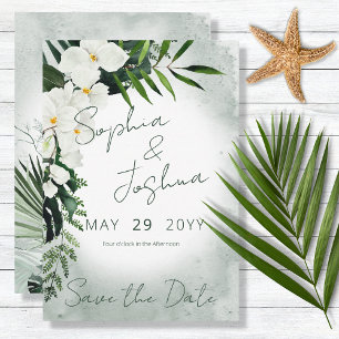Boho Tropical Plants Green Watercolor Wedding Save The Date