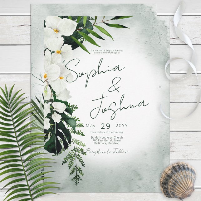 Boho Tropical Plants Watercolor Wedding Invitation (Creator Uploaded)