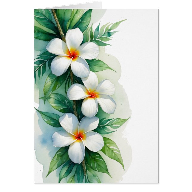 Boho Tropical Plumeria and Maile Watercolor Design (Front)