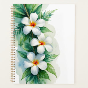 Boho Tropical Plumeria and Maile Watercolor Design Planner