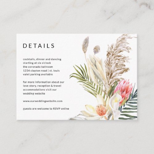 Boho Tropical Protea Wedding Details Reception Enclosure Card