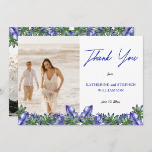 Boho Tropical Purple Green Wedding Photo Thank Y Thank You Card