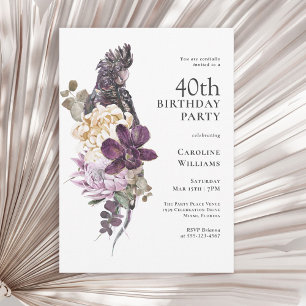 Boho Tropical Purple Parrot 40th Birthday Invitation