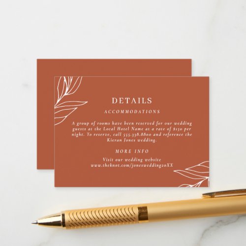 Boho Tropical Rust Wedding Details  Enclosure Card