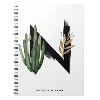 Boho Tropical Succulents Letter H Monogram Notebook by KeikoPrints at Zazzle