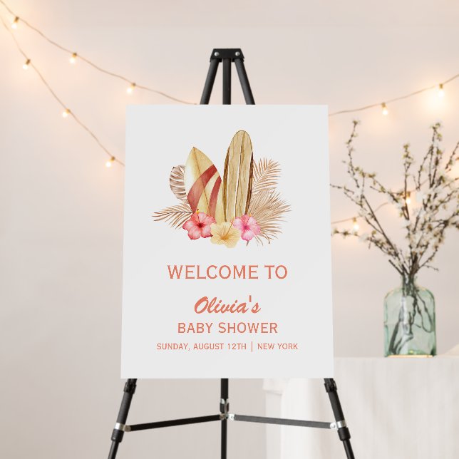 Boho Tropical SurfIng Baby Shower Welcome Sign (In Situ (Stand))