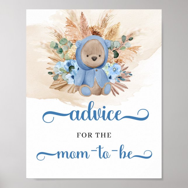 Boho tropical teddy bear Advice for the mom-to-be Poster (Front)