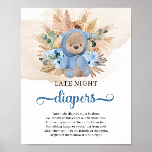 Boho tropical teddy bear Late Night Diapers game Poster