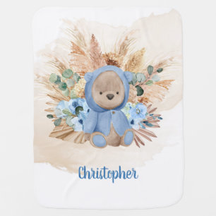 Boho tropical teddy bear pampas grass eucalyptus b baby blanket