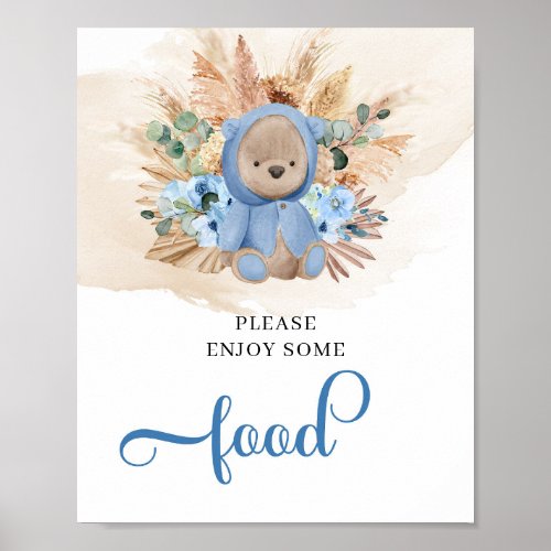 Boho tropical teddy bear pampas grass food sign