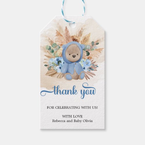 Boho Tropical teddy bear pampas grass thank you Gift Tags