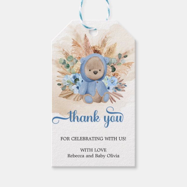 Boho Tropical teddy bear pampas grass thank you Gift Tags (Front)