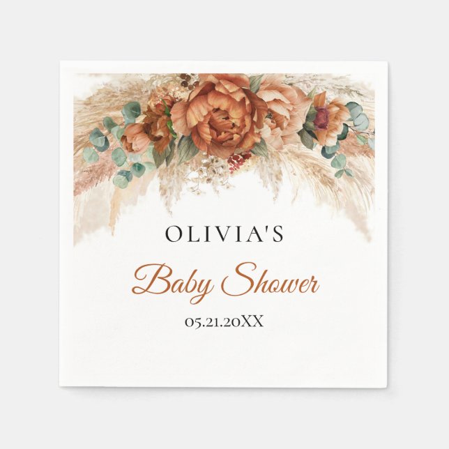 Boho tropical terracotta burgundy rust Baby shower Napkins (Front)
