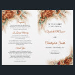 Boho tropical terracotta copper burgundy wedding<br><div class="desc">Boho tropical terracotta copper burgundy wedding folded program This trendy popular design is perfect for all boho or tropical style Events. Design is featured watercolor hand painted pampas grass reeds mixed dried palm leaves mixed terracotta flowers and mixed burnt orange roses and mixed burgundy flowers roses mixed rusty earthy tones...</div>