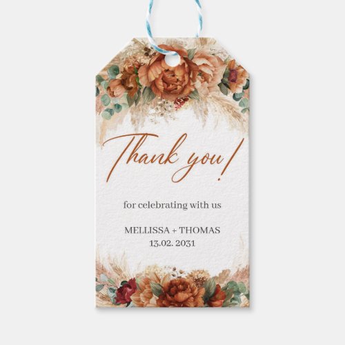 Boho tropical terracotta copper floral wedding gift tags