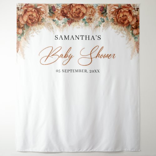 Boho tropical terracotta pampas grass baby shower tapestry