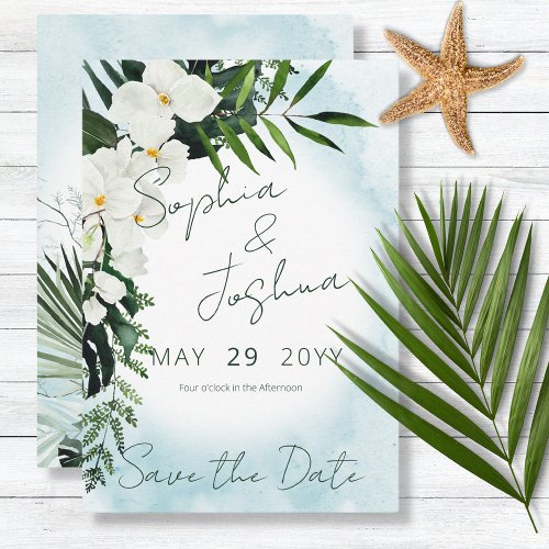 Boho Tropical Water Watercolor Wedding Save The Date