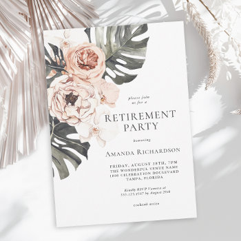 Boho Tropical Watercolor Floral Retirement Party Invitation by DancingPelican at Zazzle