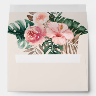 Boho Tropical Watercolor Leaves Cream Wedding Envelope