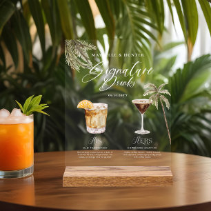 Boho Tropical Watercolor Signature Drinks Wedding Acrylic Sign
