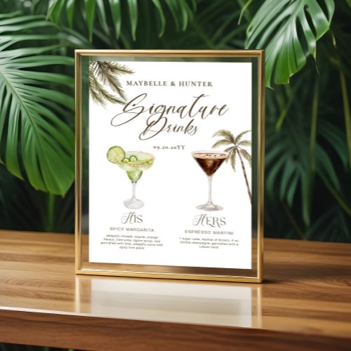 Boho Tropical Watercolor Signature Drinks Wedding Poster