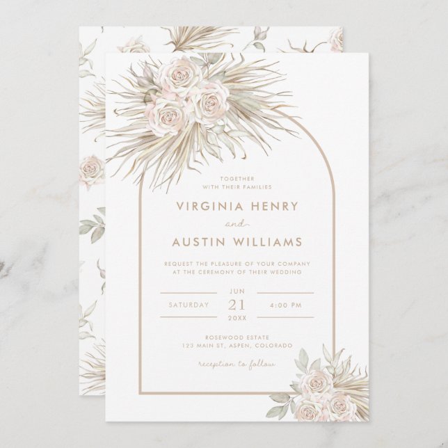 Boho Tropical Watercolor Wedding Invitation (Front/Back)