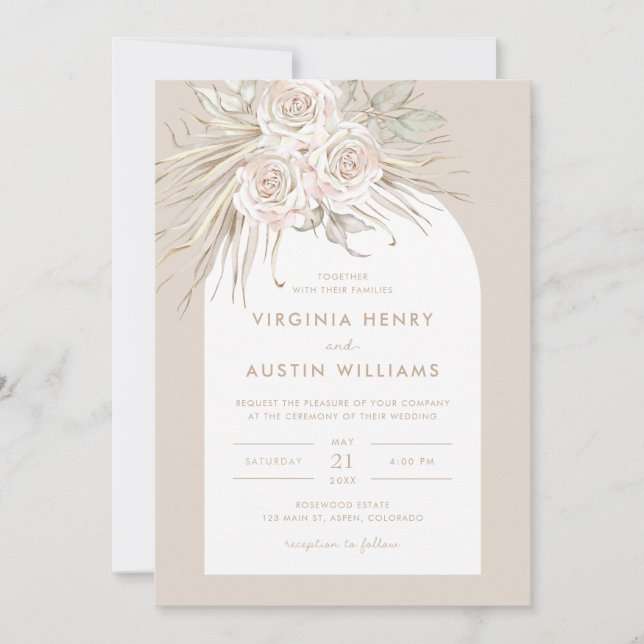 Boho Tropical Watercolor Wedding Invitation (Front)