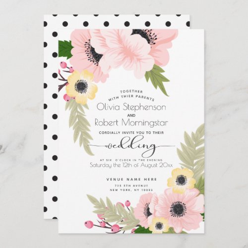 Boho Tropical Wedding Pink and Yellow Poppies Invitation