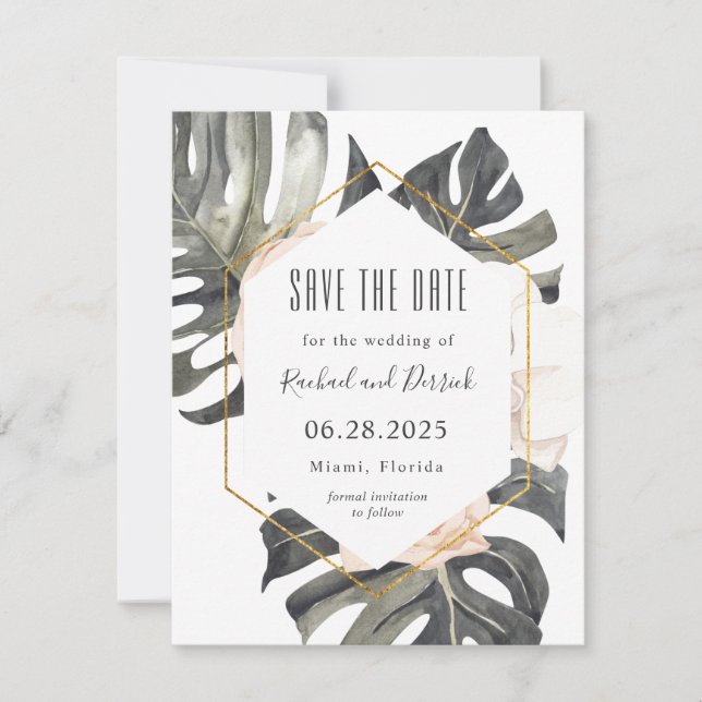 Boho Tropical Wedding Save the Date with Photo (Front)
