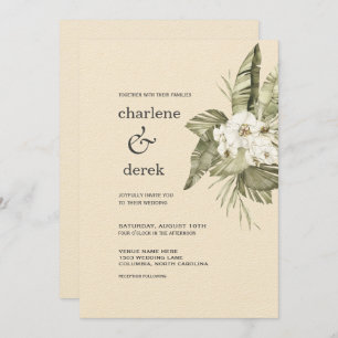 Boho Tropical White Orchid Invitation