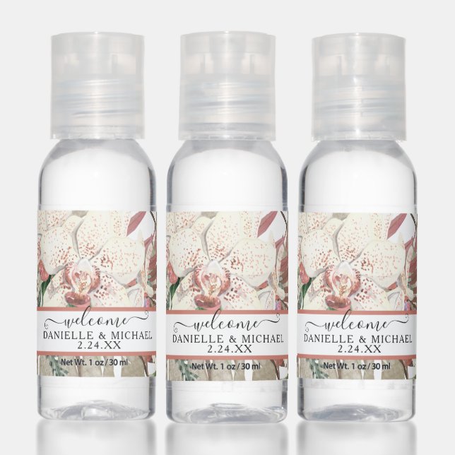 Boho Tropical White Orchid Palm Foliage Wedding Hand Sanitizer (Set)
