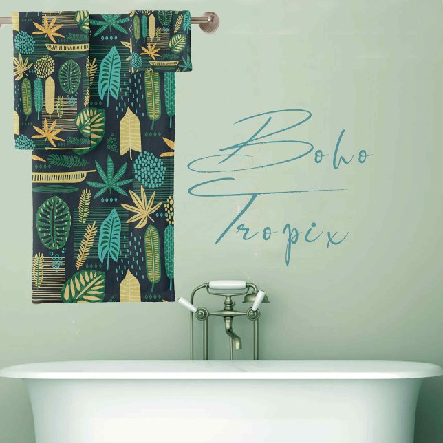 Boho Tropix Blues: Bold Leaves Bath Towel Set (Creator Uploaded)