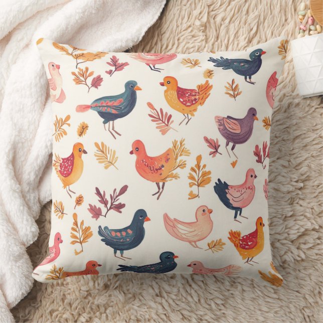 Boho Turkey Folk Art Watercolor Pattern Throw Pillow (Blanket)