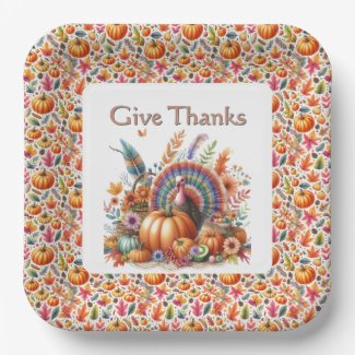 Boho Turkey Thanksgiving  Paper Plates