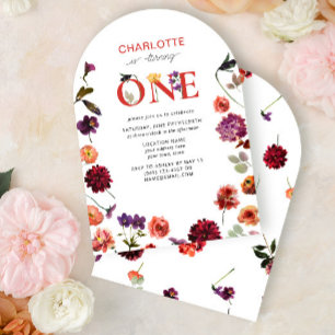 Boho Turning One 1st Birthday Floral Watercolor Invitation