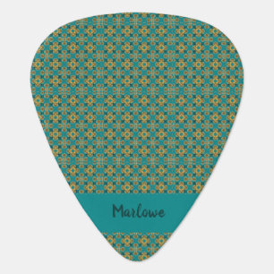Boho Turquoise and Gold Moroccan Tile Guitar Pick