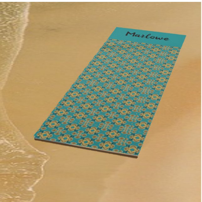 Boho Turquoise and Gold Moroccan Tile Yoga Mat (Creator Uploaded)
