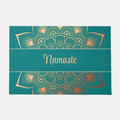 Boho Turquoise and Peach Mandala Custom Text  Doormat