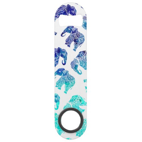 Boho turquoise blue ombre watercolor elephants speed bottle opener