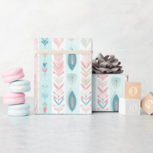 Boho Turquoise Blush Aqua Rose Teal  Ecru Wrapping Paper