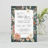 BOHO Turquoise Fall Autumn Floral Girl Baby Shower Invitation (Standing Front)