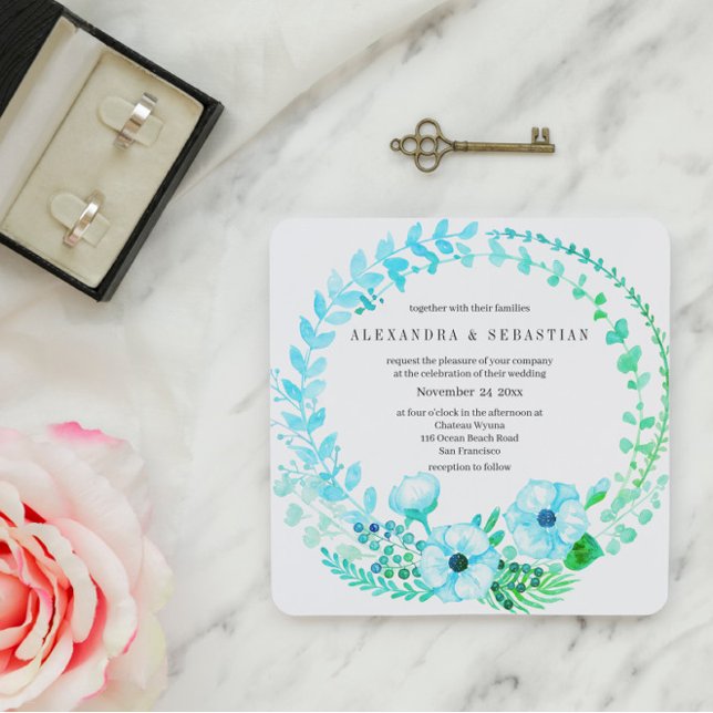 Boho Turquoise Floral Rustic Wedding Invitation (Creator Uploaded)