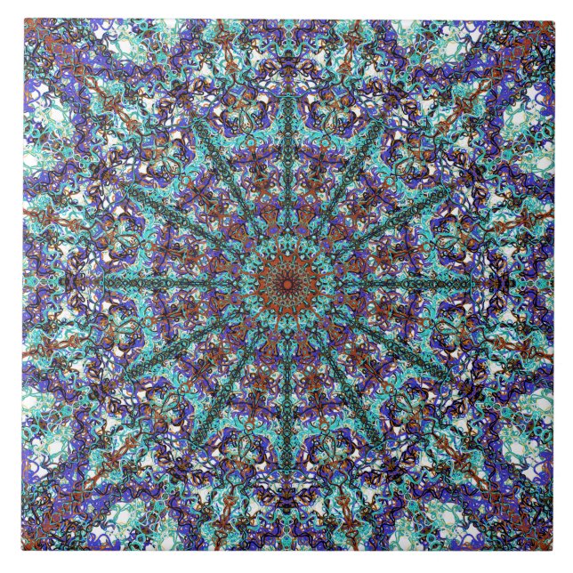 Boho turquoise mandala laced pattern tile (Front)