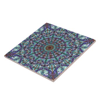 Boho turquoise mandala laced pattern tile | Zazzle