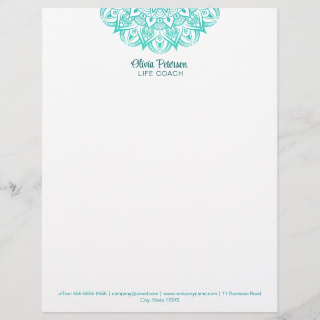 Boho Turquoise Mandala Life Coach Letterhead (Front)