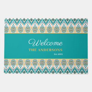 Boho Turquoise Mustard Ethnic Abstract Custom Doormat